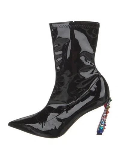 Pre-owned Christian Louboutin X Marvel Patent Leather Crystal Embellishments Boots In Black
