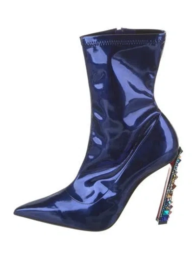 Pre-owned Christian Louboutin X Marvel Patent Leather Sock Boots In Blue