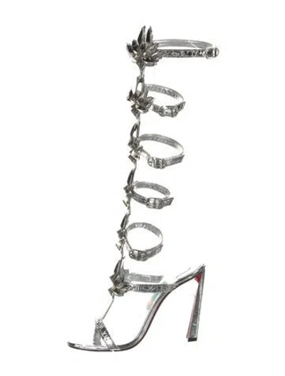 Pre-owned Christian Louboutin X Marvel Patent Leather Studded Accents Gladiator Sandals