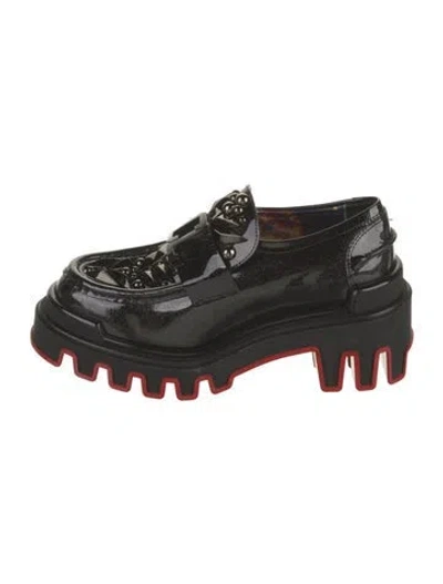 Pre-owned Christian Louboutin X Marvel Patent Leather Studded Accents Loafers In Black