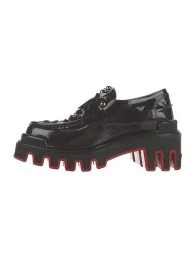 Pre-owned Christian Louboutin X Marvel Patent Leather Studded Accents Oxfords In Black