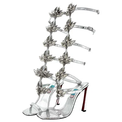 Pre-owned Christian Louboutin X Marvel Sea Warrior 100 Gladiator Knee High Sandals 38.5 In Gray