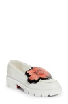 Christian Louboutin X Shun Sudo Button Flower Moc Toe Lug Loafer In W302 Bianco/ Lin Bianco