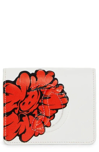 Christian Louboutin X Shun Sudo By My Side Button Flower Leather Bifold Wallet In Red/white