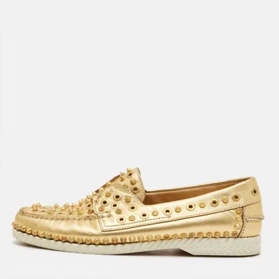 Pre-owned Christian Louboutin Yatch Spike Size 40.5 Gold Leather Loafers