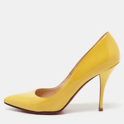 Pre-owned Christian Louboutin Yellow Patent Leather Pigalle Pointed Toe Pumps Size 38.5