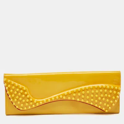 Pre-owned Christian Louboutin Yellow Patent Leather Pigalle Spikes Clutch