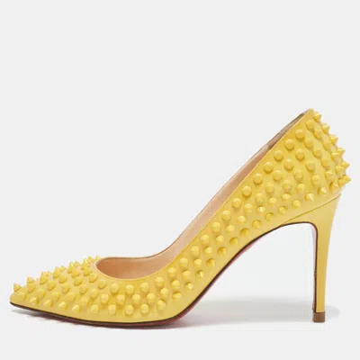Pre-owned Christian Louboutin Yellow Patent Leather Pigalle Spikes Pointed Toe Pumps Size 39