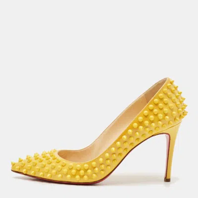 Pre-owned Christian Louboutin Yellow Patent Leather Pigalle Spikes Pumps Size 39