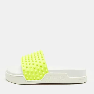 Pre-owned Christian Louboutin Yellow Rubber Spike Pool Fun Slide Sandals Size 41