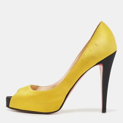 Pre-owned Christian Louboutin Yellow Satin Flo Platform Peep Toe Pumps Size 40