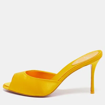 Pre-owned Christian Louboutin Yellow Satin Me Dolly Slide Sandals Size 38