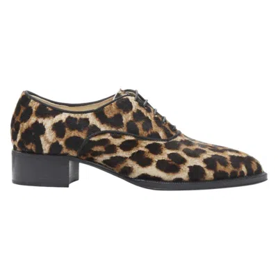 Pre-owned Christian Louboutin Zazou Flat Pony Brown Leopard Print Oxford Brogue Eu35
