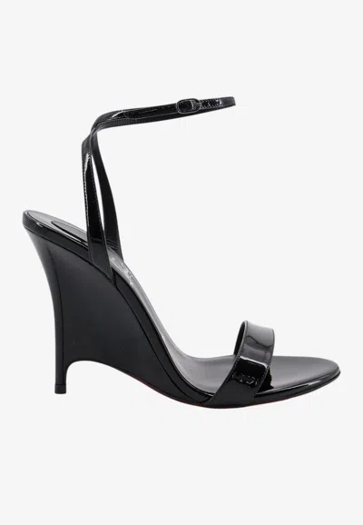 Christian Louboutin Zeezeenella 100 Leather Wedge Sandals In Black