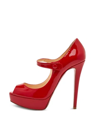 Pre-owned Christian Louboutin Zeppa Mary Jane Pumps In Red