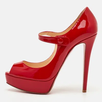 Pre-owned Christian Louboutin Zeppa Size 39.5 Red Patent Leather Mary Jane Platform Pumps