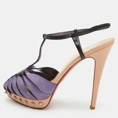 Pre-owned Christian Louboutin Zigounette Size 36 Purple/black Patent Leather And Suede Platform Sandals