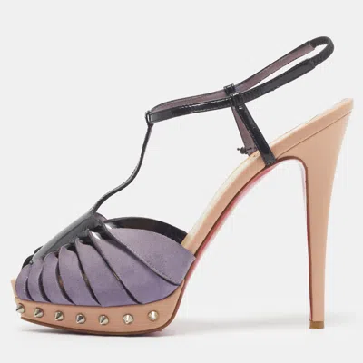 Pre-owned Christian Louboutin Zigounette Size 39 Tricolor Patent Leather And Suede Slingback Sandals In Black