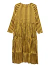 Christian Peau Striped Pleated Dress In Yellow