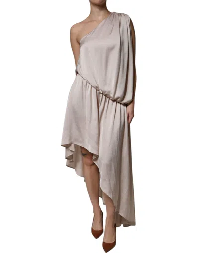 Pre-owned Christian Pellizzari Beige One Shoulder Asymmetric Drape Women's Dress ()