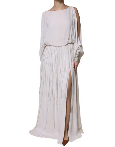 Pre-owned Christian Pellizzari Embellished Long Maxi Women's Dress () In White