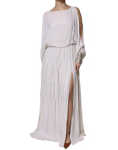 Pre-owned Christian Pellizzari Off White Embellished Long Maxi Women's Dress ()