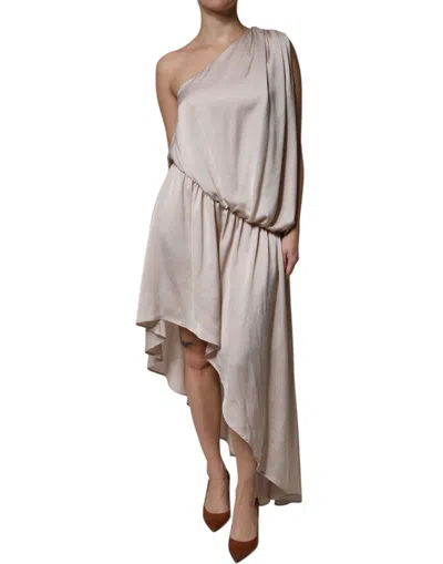 Pre-owned Christian Pellizzari One Shoulder Asymmetric Drape Women's Dress () In Beige