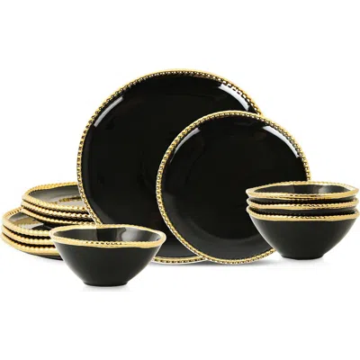 Christian Siriano Akoya Porcelain 12-piece Dinnerware Set In Black