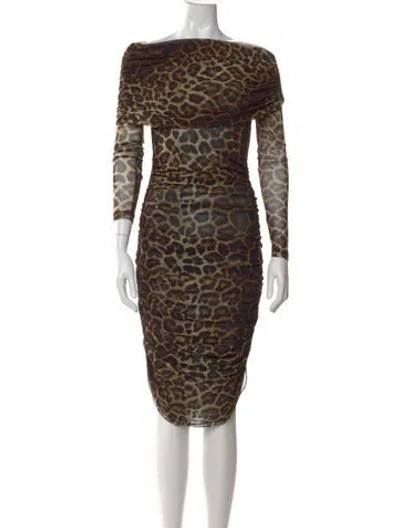 Pre-owned Christian Siriano Animal Print Knee-length Dress In Brown