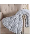 Christian Siriano Chevron Luxury Faux Fur Filled Throw With Gift Box In Grey