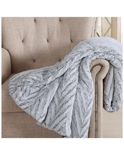 Christian Siriano Chevron Luxury Faux Fur Filled Throw With Gift Box In Grey