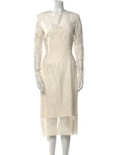 Pre-owned Christian Siriano Crew Neck Midi Length Dress In Neutral