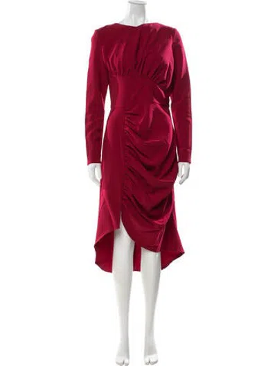 Pre-owned Christian Siriano Crew Neck Midi Length Dress In Red