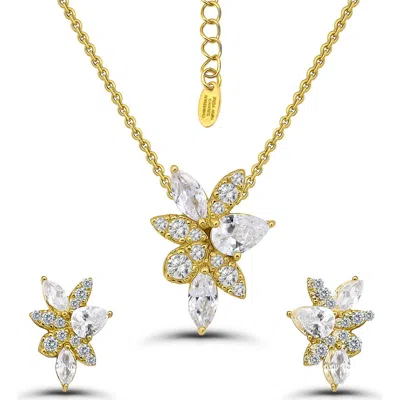 Christian Siriano Cubic Zirconia Cluster Pendant Necklace & Stud Earrings Set In Gold