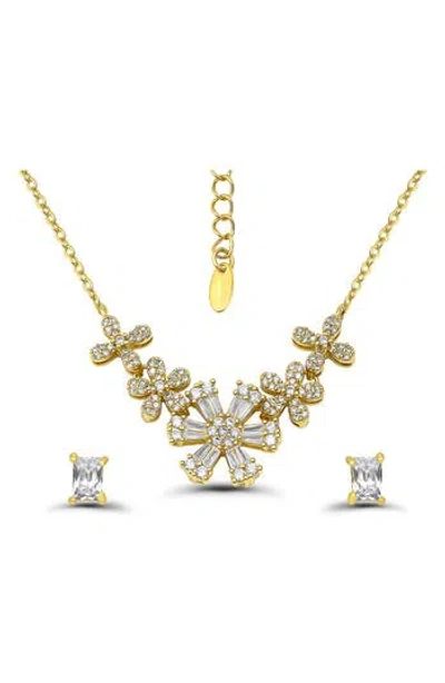 Christian Siriano Cubic Zirconia Floral Necklace & Stud Earrings Set In Gold