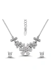 Christian Siriano Cubic Zirconia Floral Necklace & Stud Earrings Set In Silver
