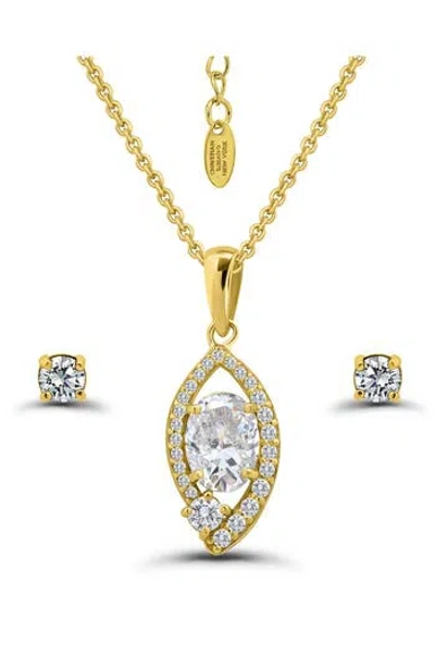 Christian Siriano Cubic Zirconia Oval Pendant Necklace & Stud Earrings Set In Gold