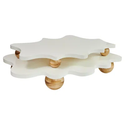 Pre-owned Christian Siriano Double Wave Coffee Table, White Lacquer Table By