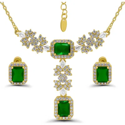 Christian Siriano Emerald Cut Cubic Zirconia Pendant Necklace & Stud Earrings Set In Multi