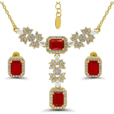 Christian Siriano Emerald Cut Cubic Zirconia Pendant Necklace & Stud Earrings Set In Multi