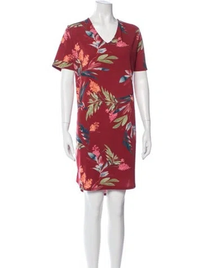 Pre-owned Christian Siriano Floral Print Knee-length Dress In Burgundy