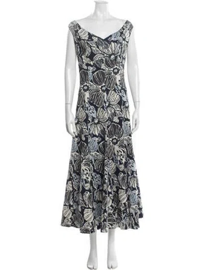 Pre-owned Christian Siriano Floral Print Long Dress In Blue