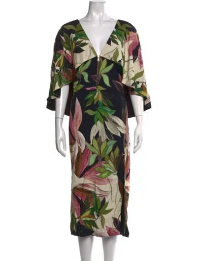 Pre-owned Christian Siriano Floral Print Midi Length Dress W/ Tags In Multicolor