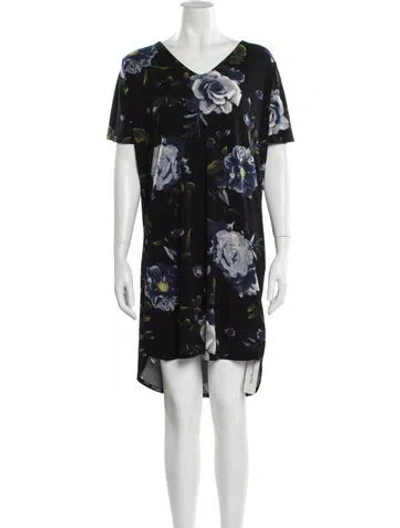 Pre-owned Christian Siriano Floral Print Mini Dress In Black
