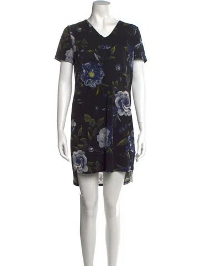 Pre-owned Christian Siriano Floral Print Mini Dress In Black