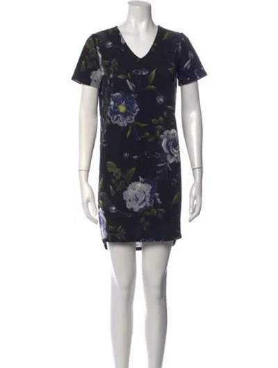 Pre-owned Christian Siriano Floral Print Mini Dress In Black/blue/green