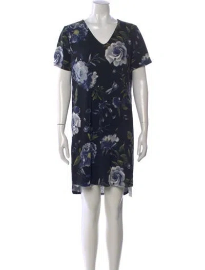 Pre-owned Christian Siriano Floral Print Mini Dress In Blue