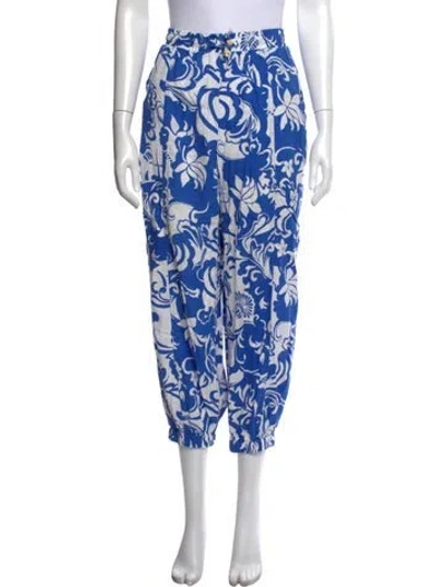 Pre-owned Christian Siriano Floral Print Wide Leg Pants In Blue