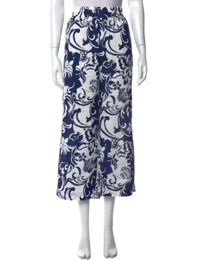 Pre-owned Christian Siriano Floral Print Wide Leg Pants In Blue