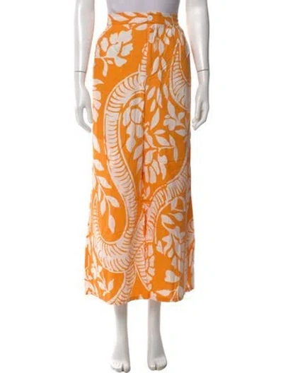Pre-owned Christian Siriano Floral Print Wide Leg Pants In Orange